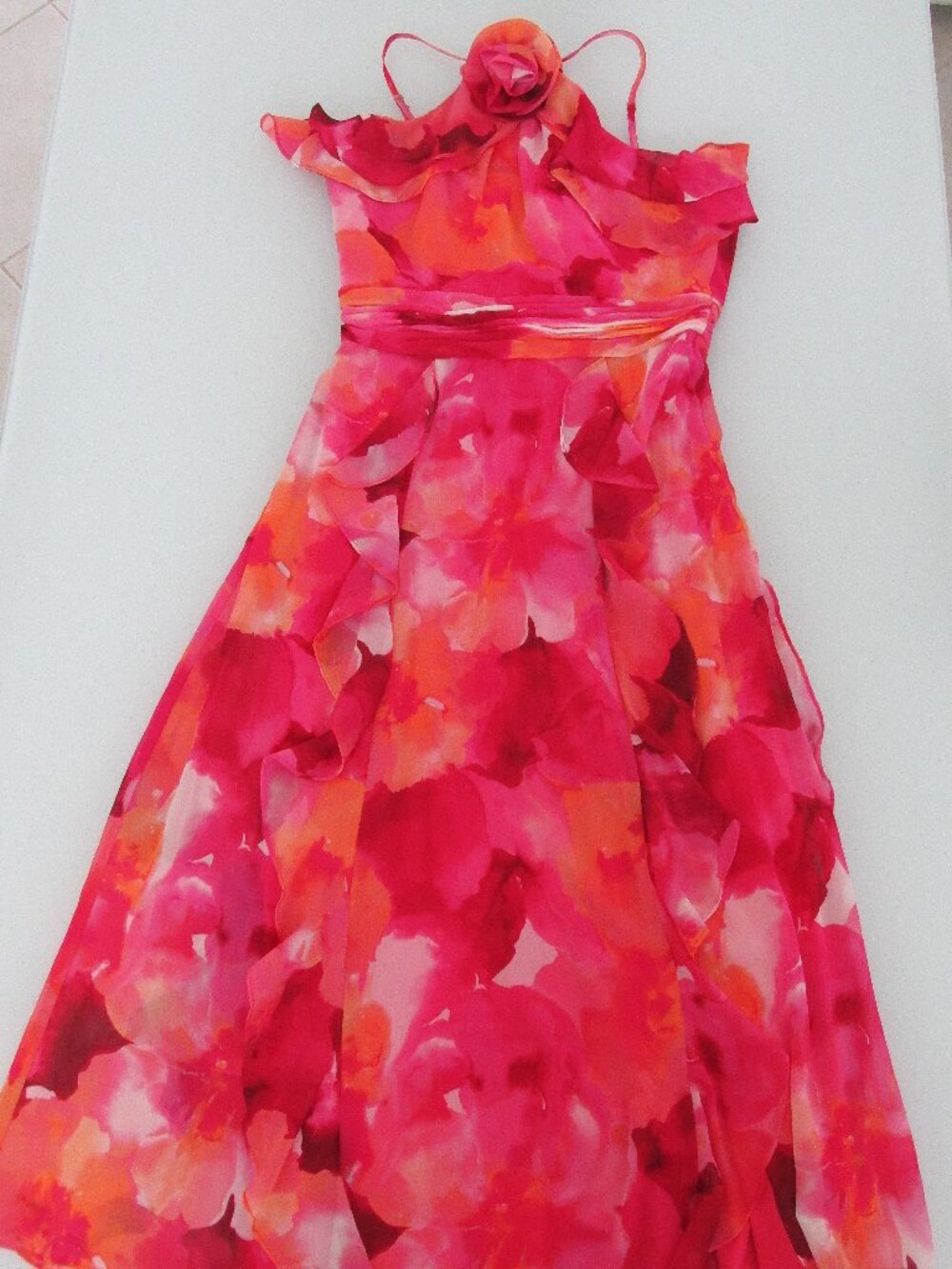 Xscape Women's Halter Neck Tea Length Floral Chiffon Dress Size 8
